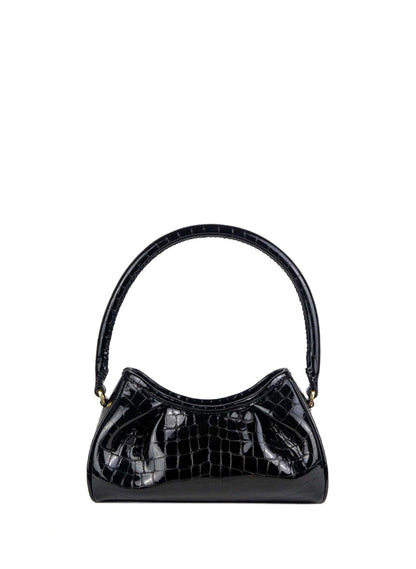 Small Dimple Croco-Print Pearl Leather Onyx Black