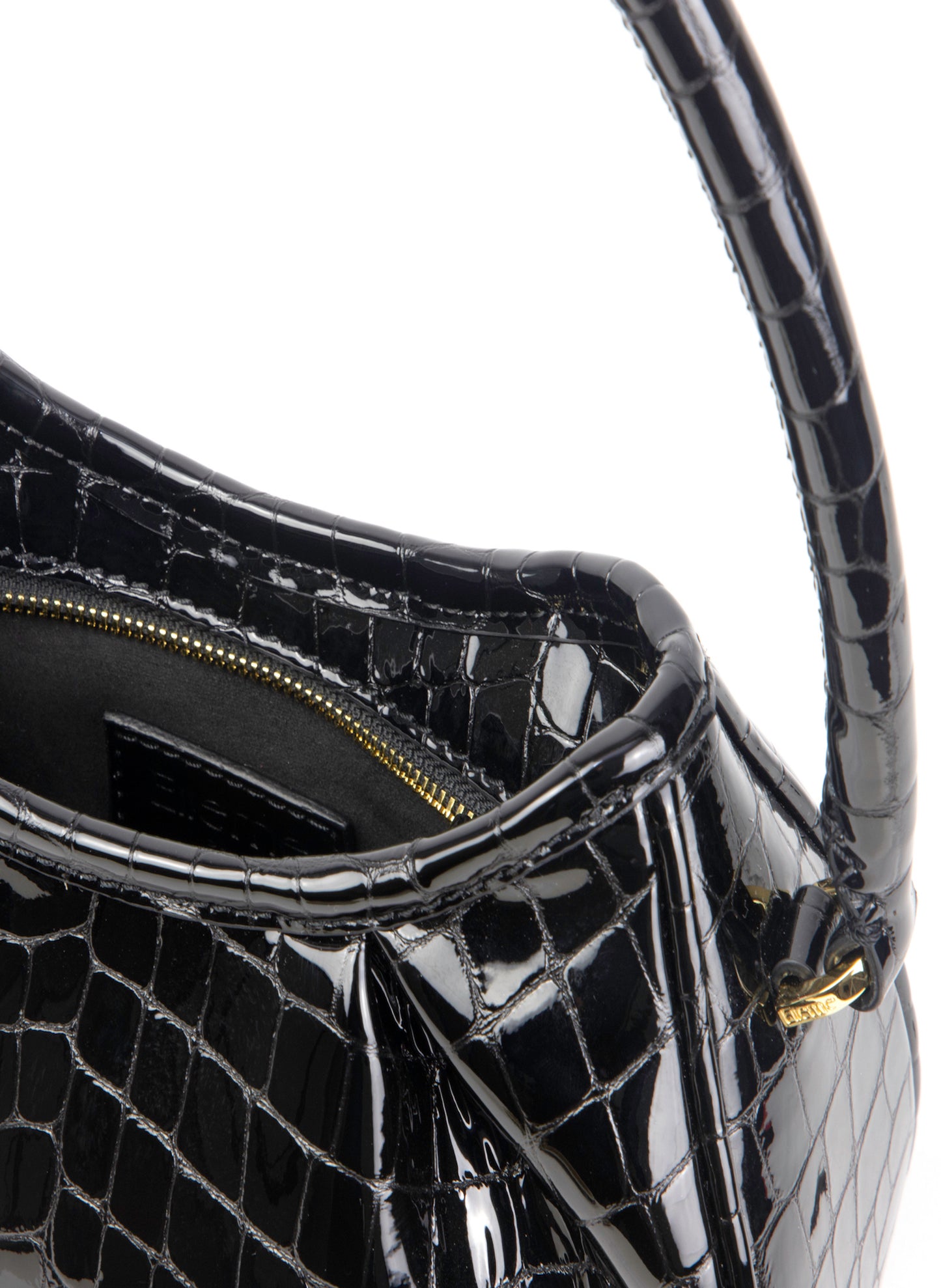 Small Dimple Croco-Print Pearl Leather Onyx Black