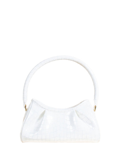 Small Dimple Croco-Print Pearl Leather White