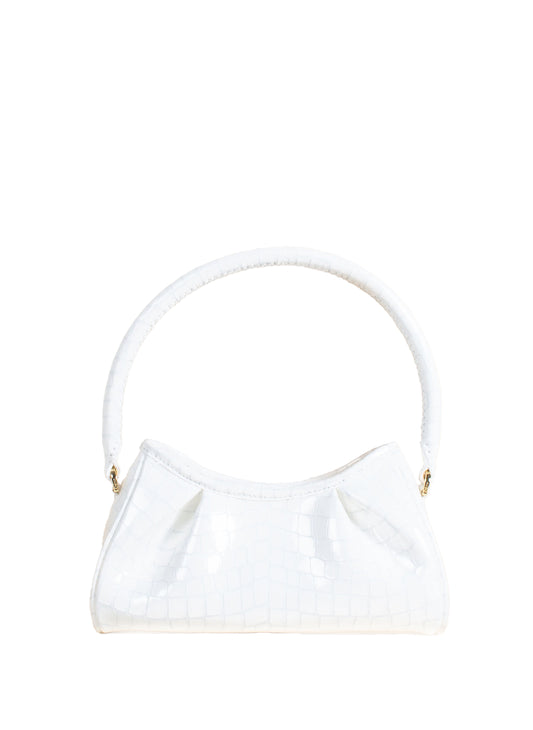 Small Dimple Croco-Print Pearl Leather White