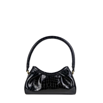 Small Dimple Croco-Print Pearl Leather Onyx Black