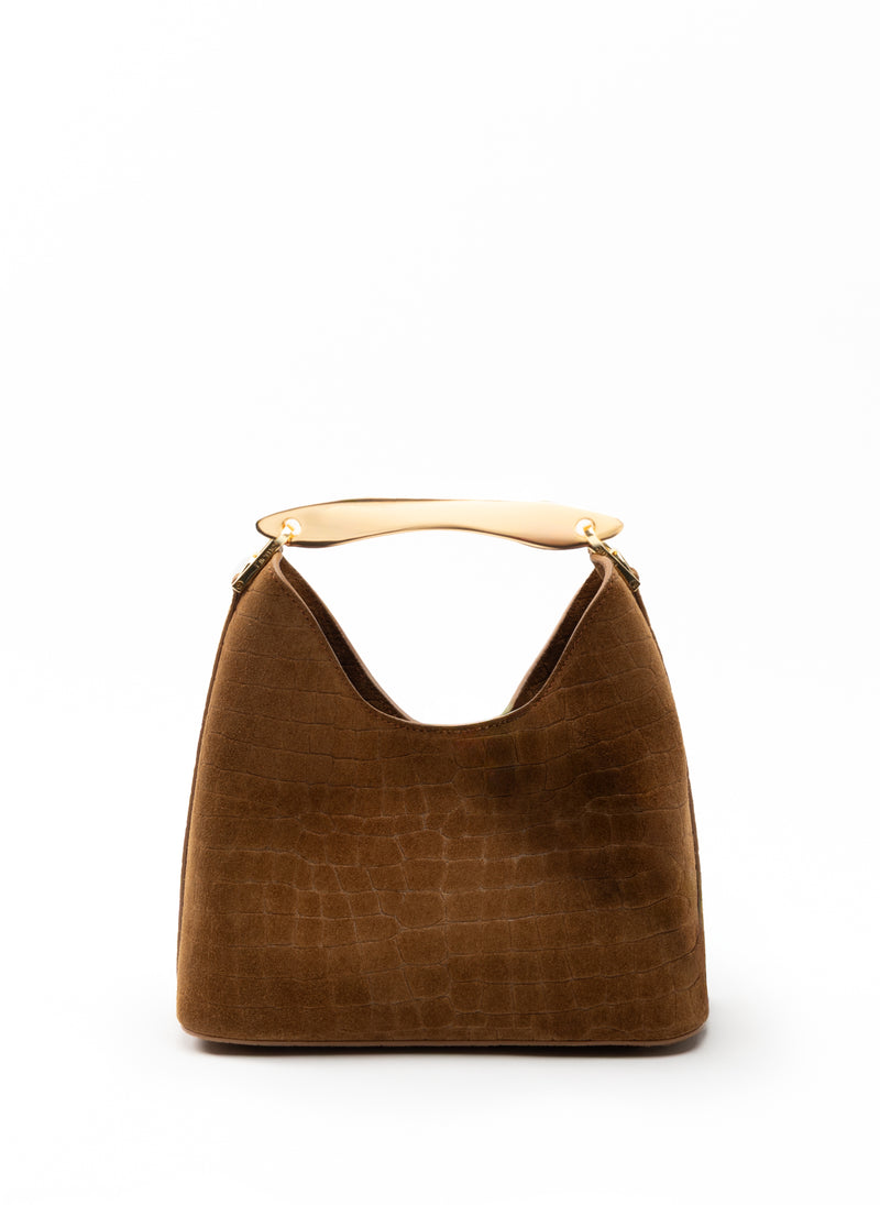 Small Boomerang Croco Suede Cognac