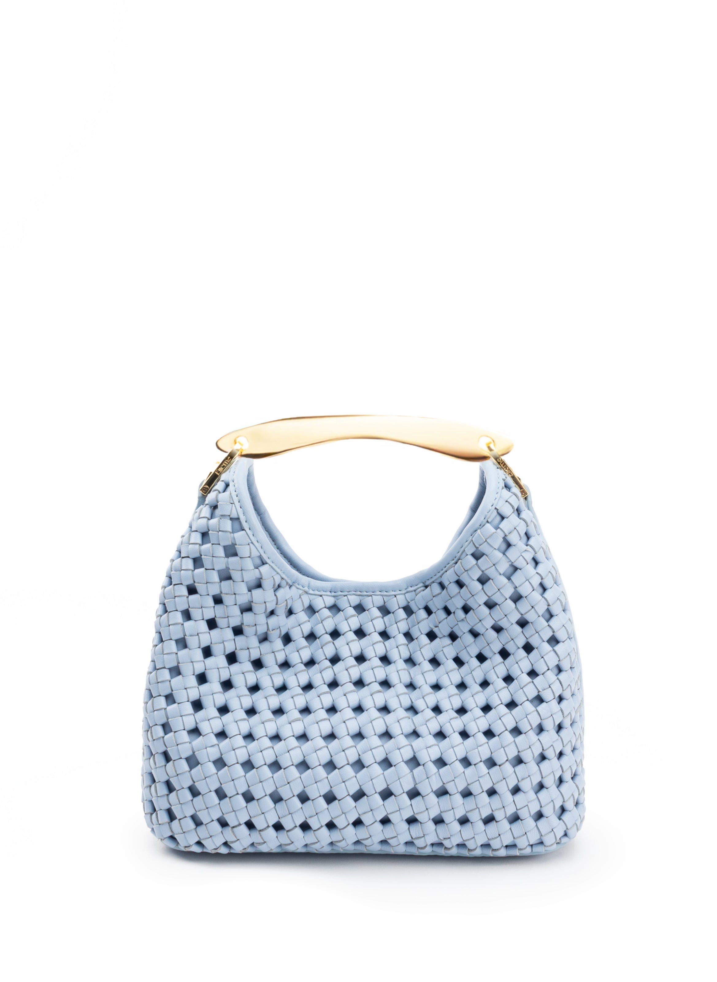 Small Boomerang Woven Leather Light Blue - Woven Handbags for