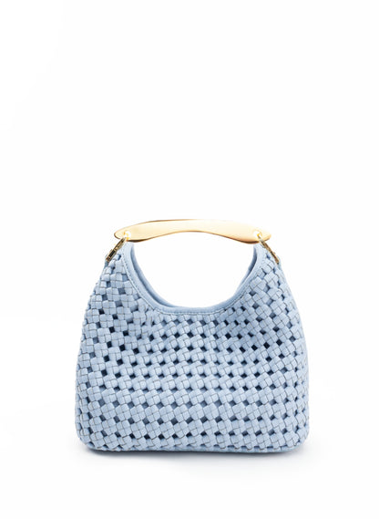 Small Boomerang Woven Leather Light Blue
