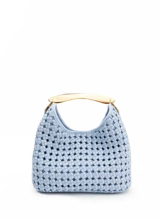 Small Boomerang Woven Leather Light Blue
