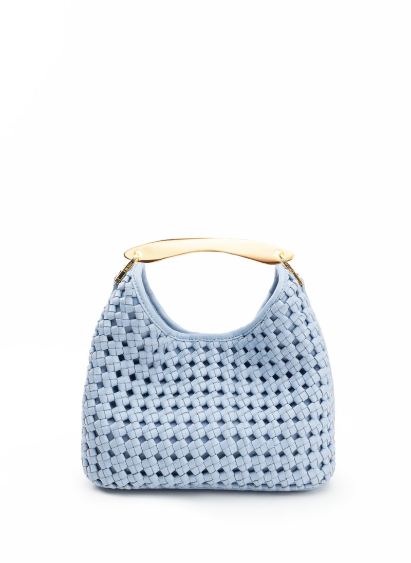 Small Boomerang Woven Leather Light Blue