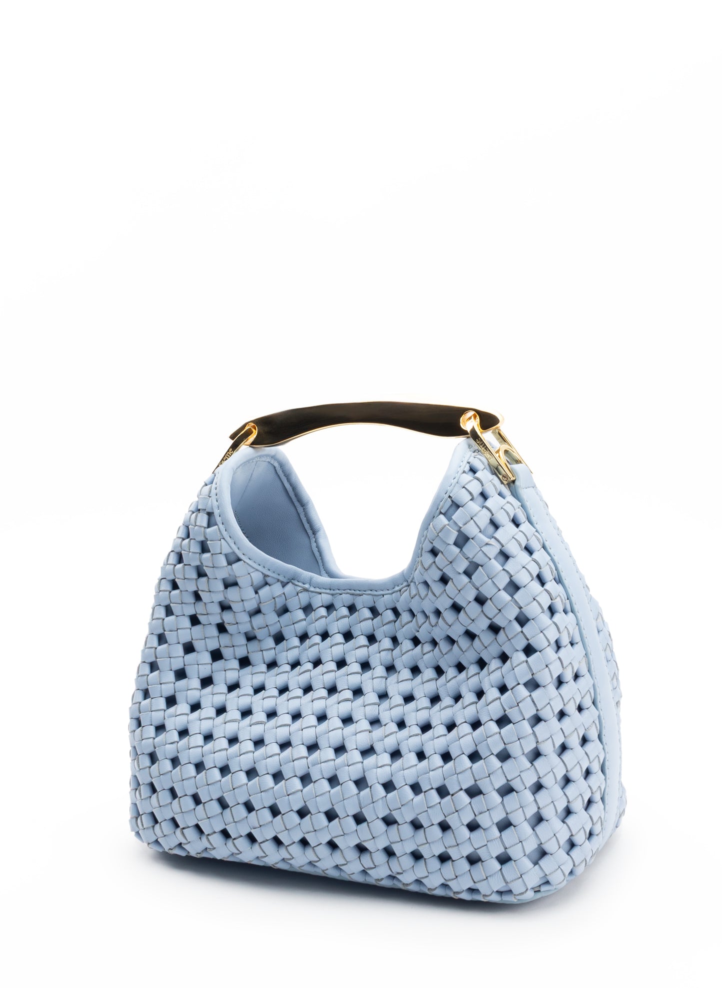 Small Boomerang Woven Leather Light Blue