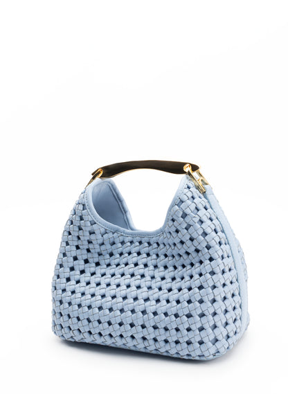 Small Boomerang Woven Leather Light Blue