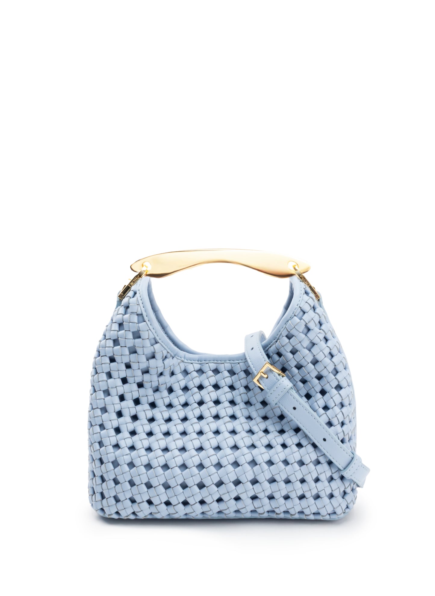 Small Boomerang Woven Leather Light Blue