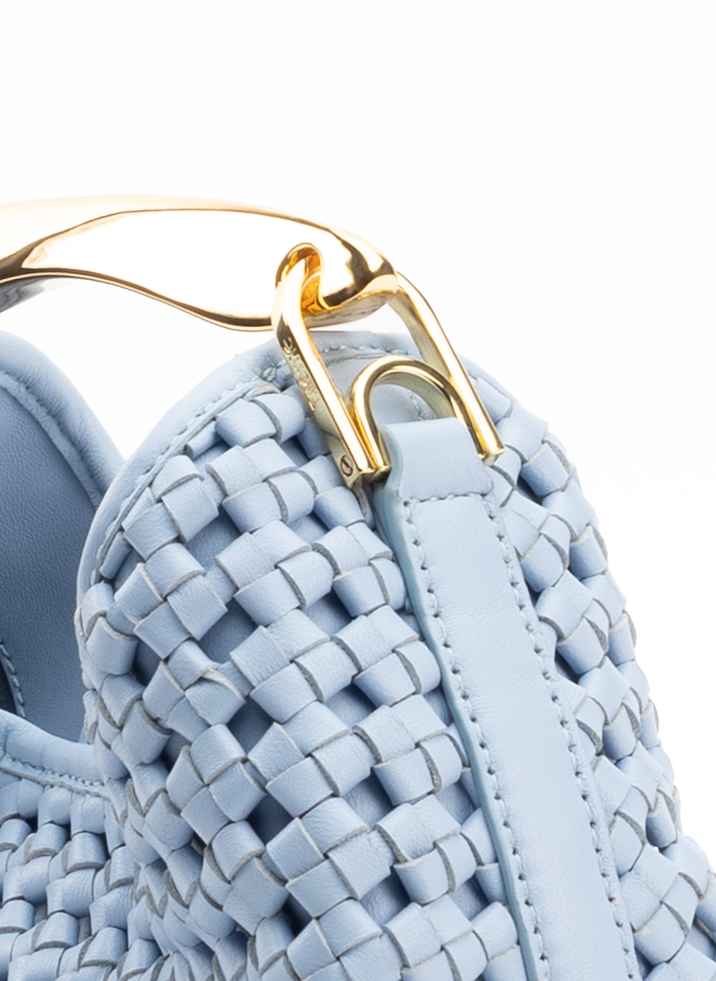 Small Boomerang Woven Leather Light Blue