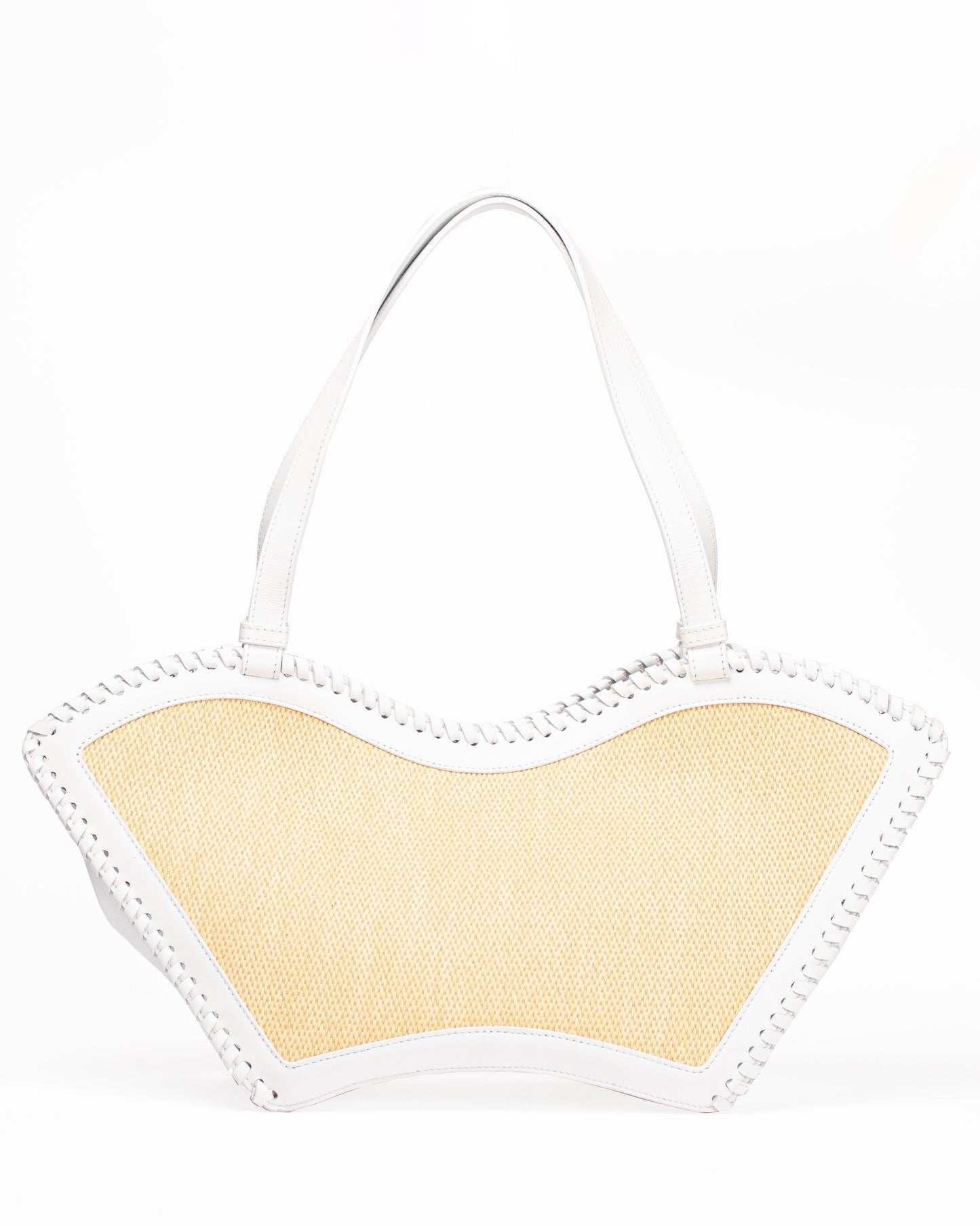 Sac à main Swing en raphia/cuir naturel/blanc