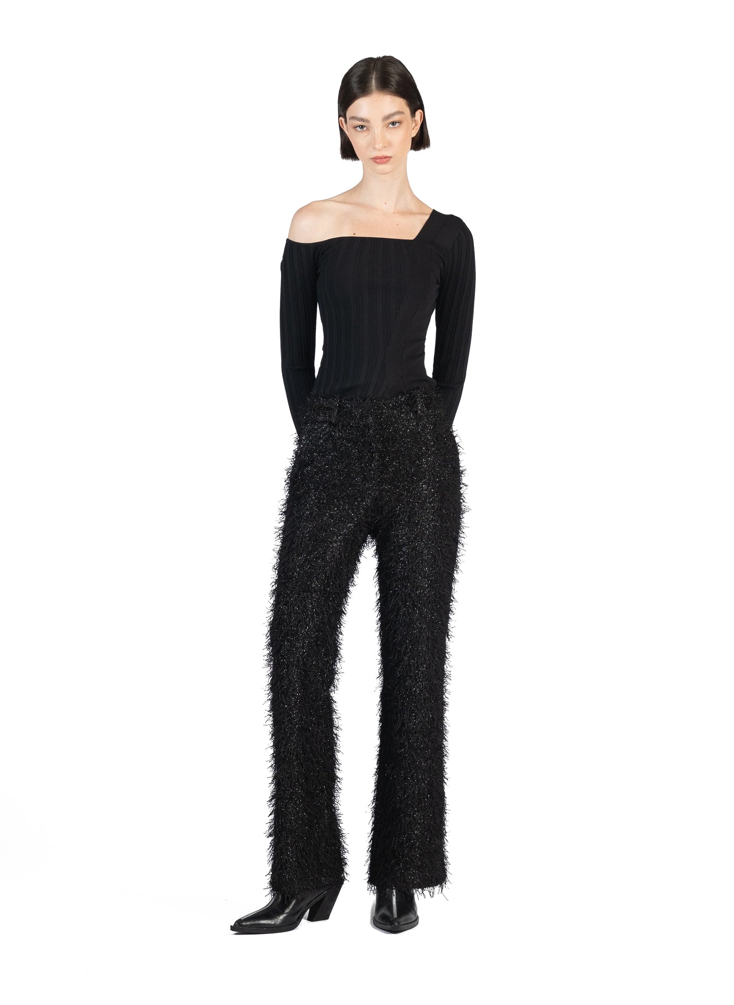Fluffy Fitted Tailored Trousers Black