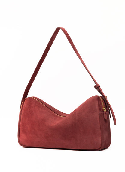 Trousse Large en Daim Bordeaux