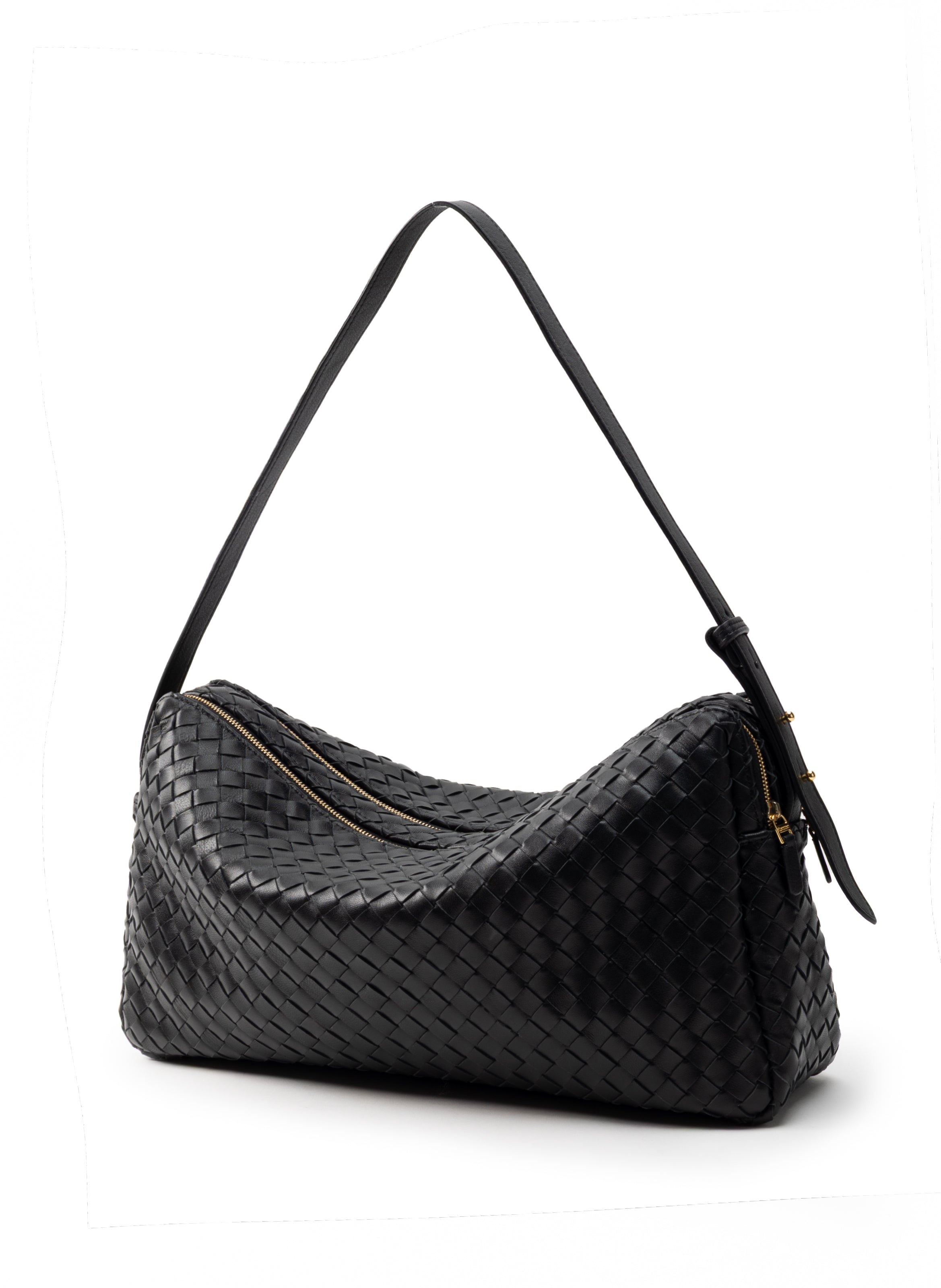 【ELLEME/エレメ】Woven Leather バッグ（BLACK） Trousse Large Woven Leather Black - Trendy Work Bags - Elleme