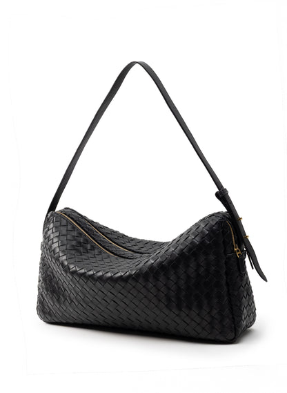 Trousse Large Woven Leather Black