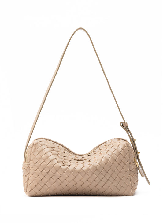 Trousse en cuir tressé taupe