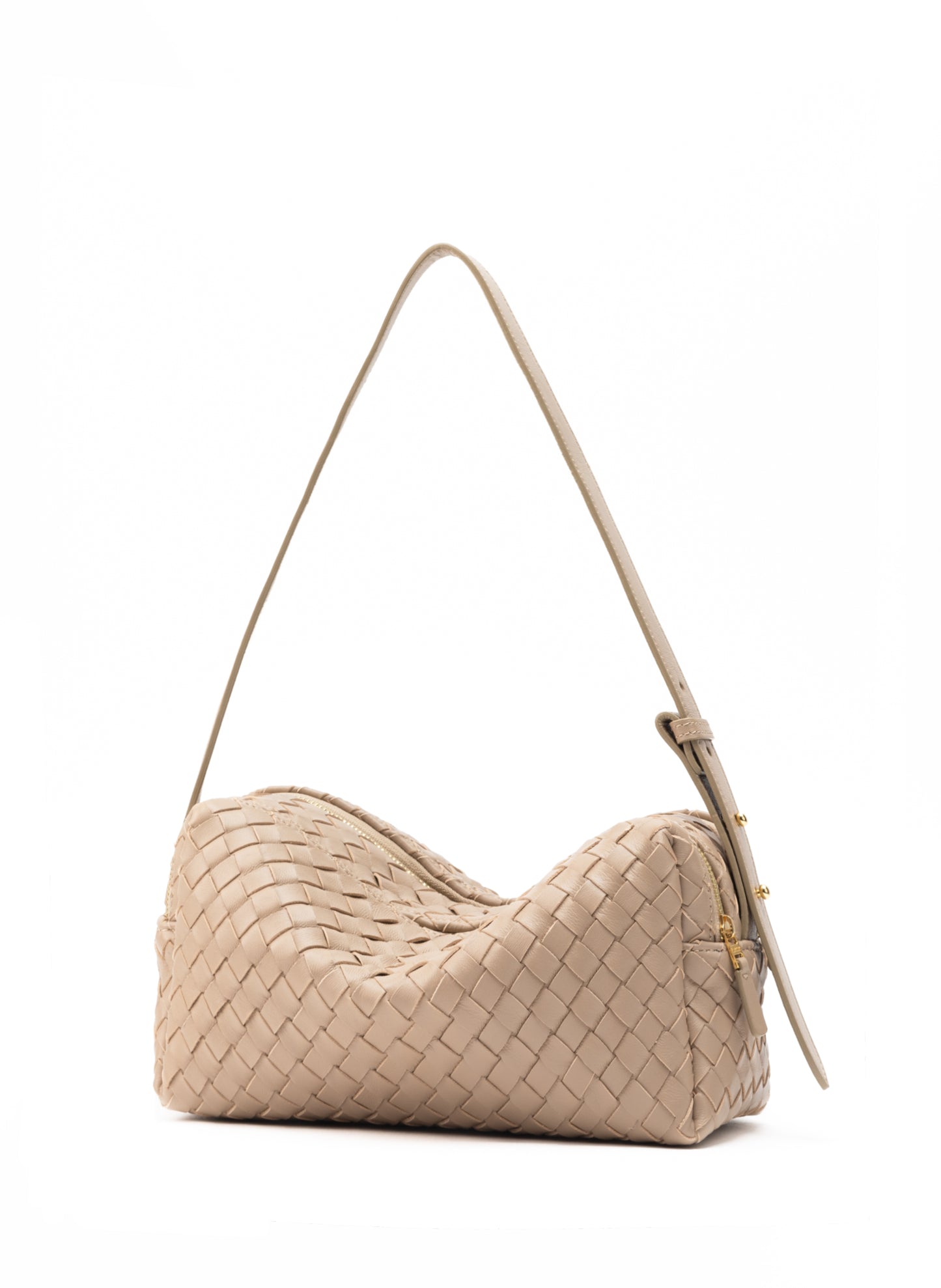 Trousse en cuir tressé taupe