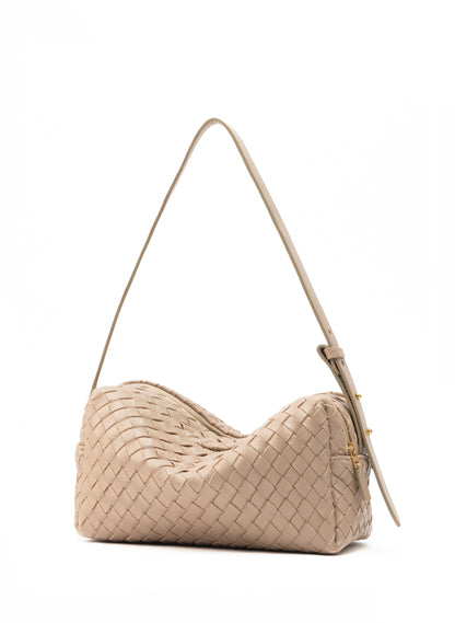 Trousse en cuir tressé taupe