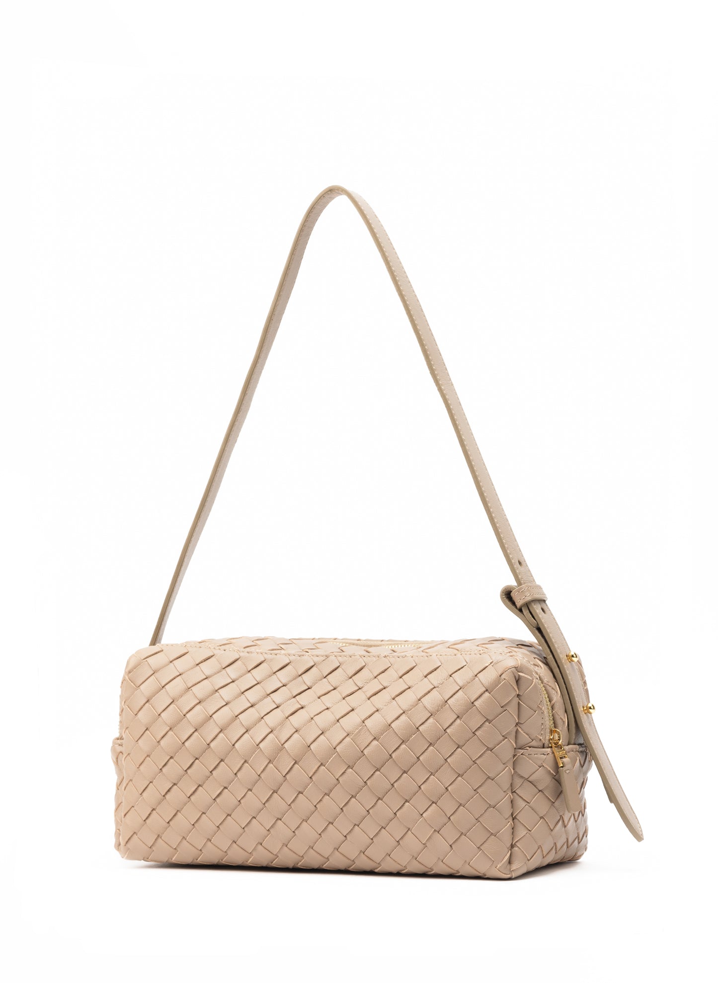 Trousse en cuir tressé taupe