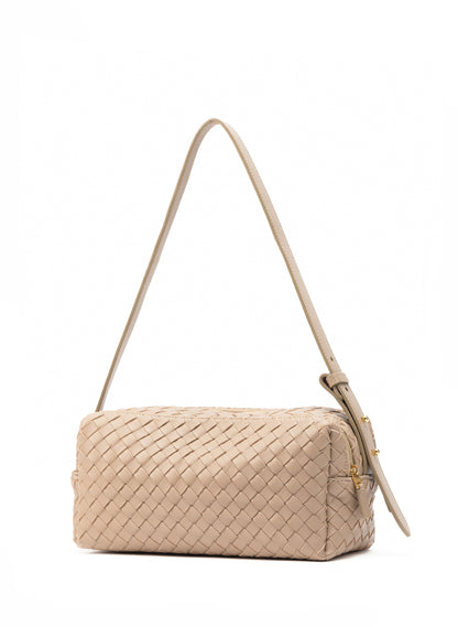 Trousse en cuir tressé taupe