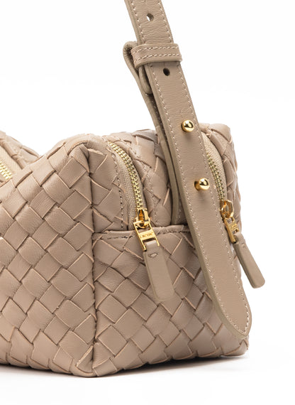 Trousse en cuir tressé taupe