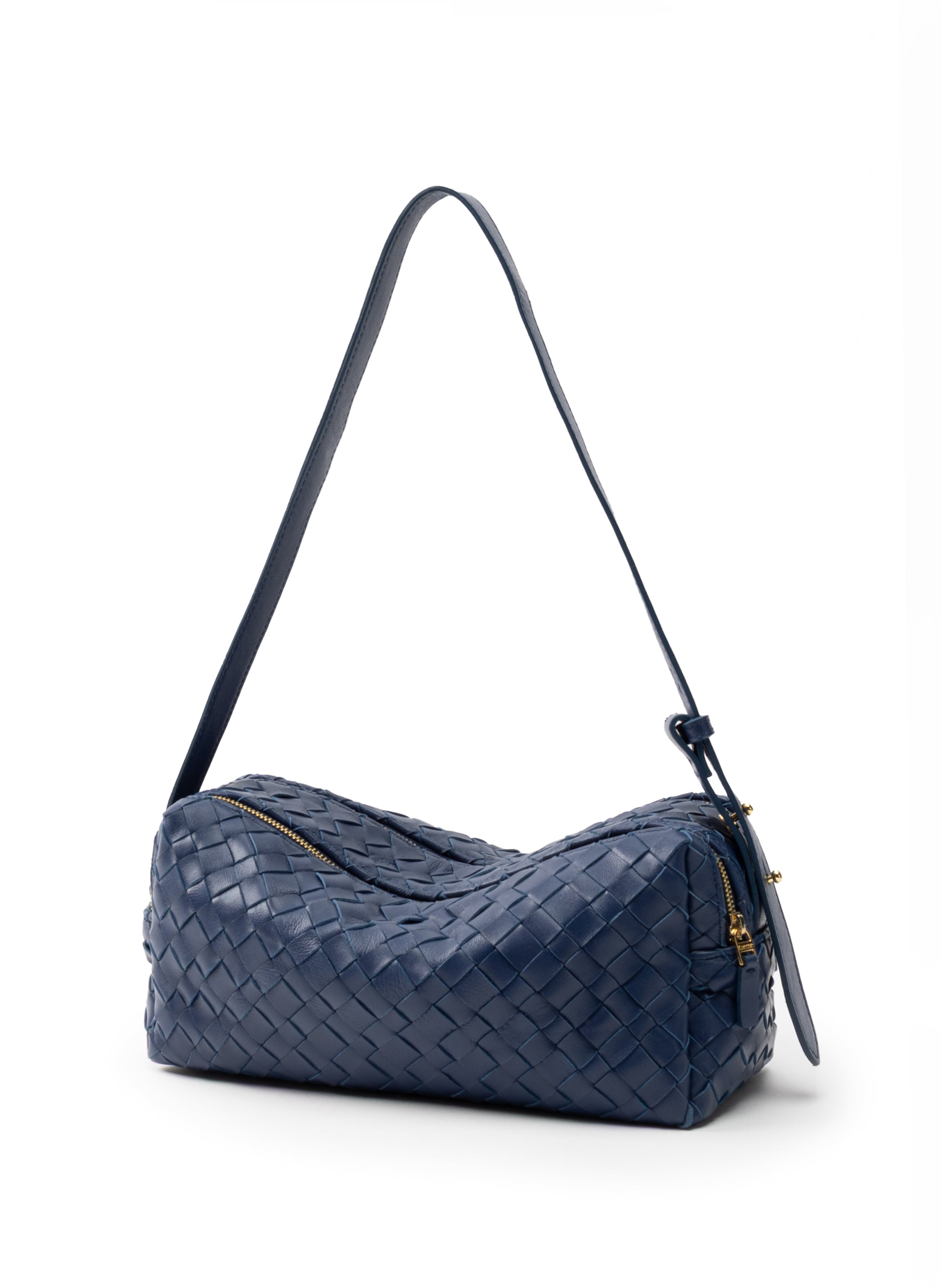 Trousse Woven Leather Navy - Woven Leather Bags - Elleme