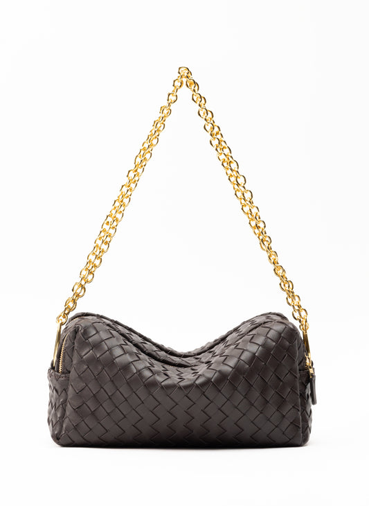 Trousse Chain Woven Leather Dark Brown