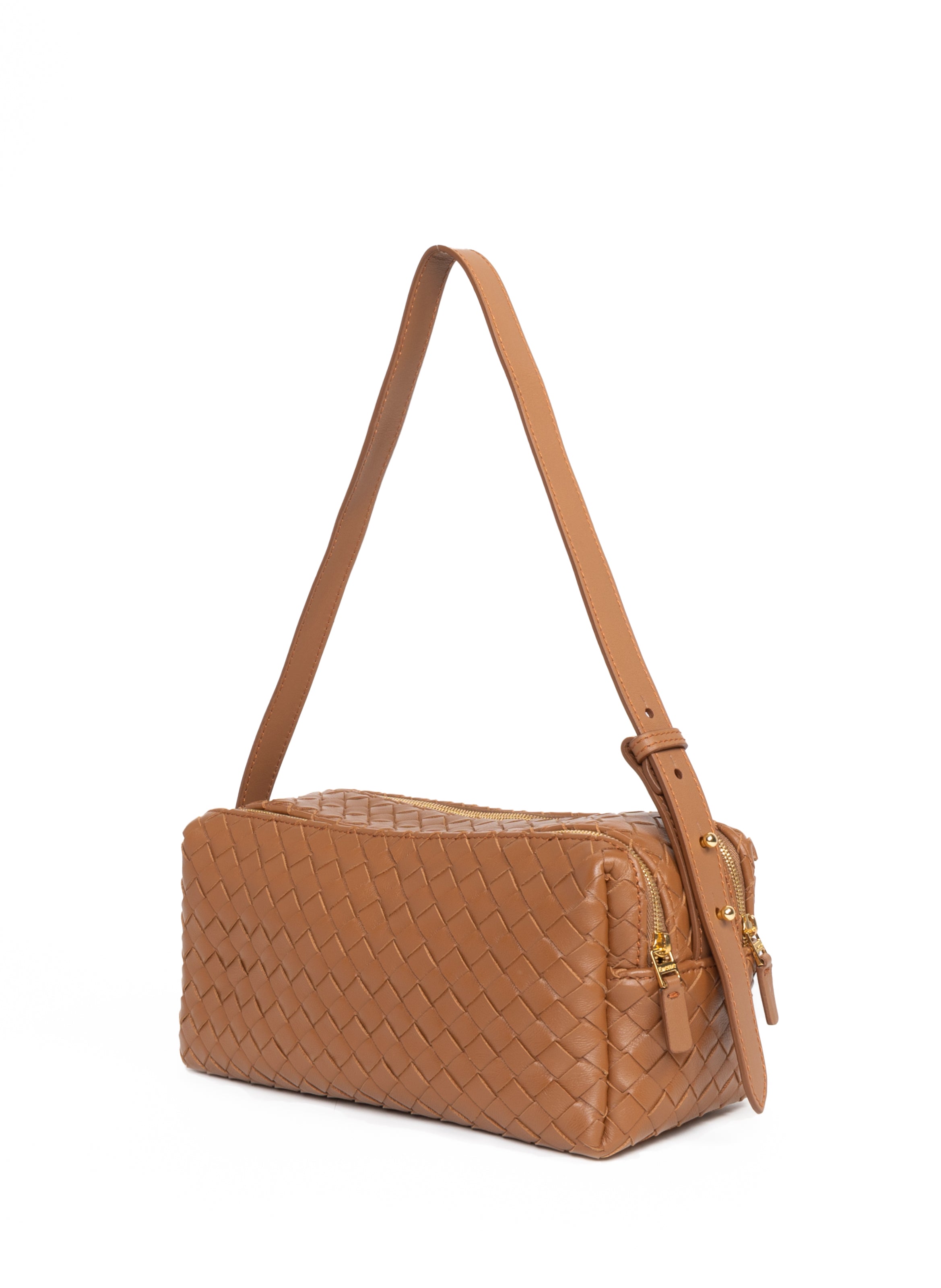 Trousse Woven Leather Cognac - Woven Shoulder Bag - Elleme