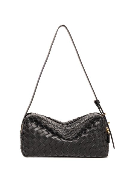 【ELLEME/エレメ】Woven Leather バッグ（BLACK） Boomerang Woven Leather Black - Woven Handbags for Women