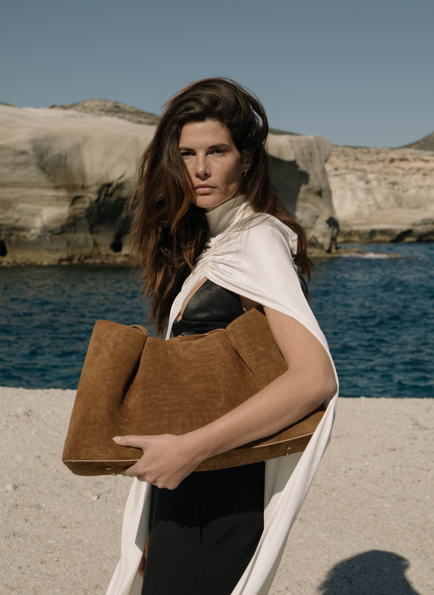 Dimple Tote Croco Suede Cognac