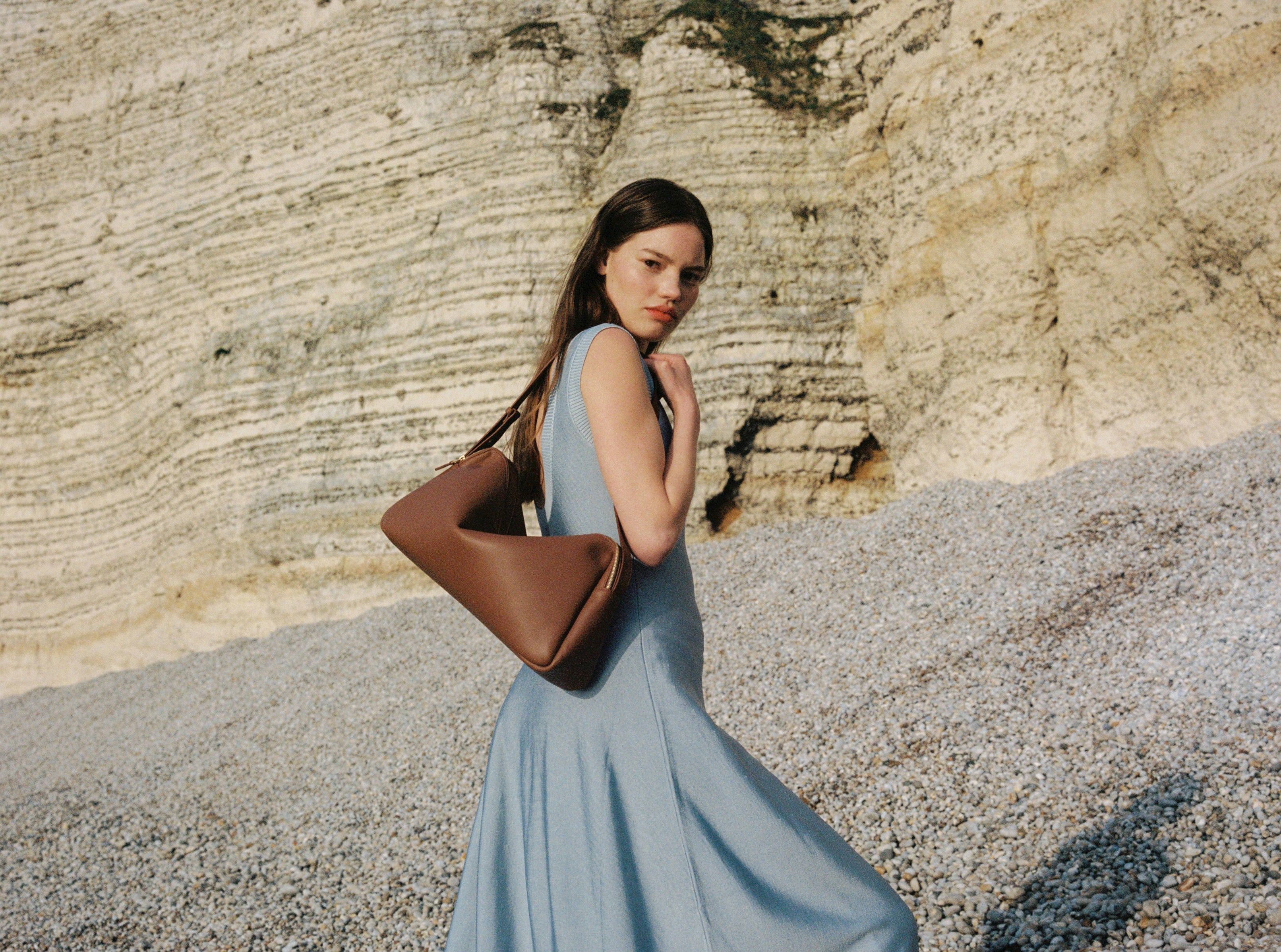 Dimple Moon Pebbled Leather White - French Shoulder Bags