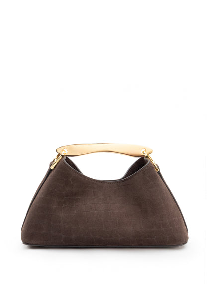 Mini Boomerang Croco Suede Moka