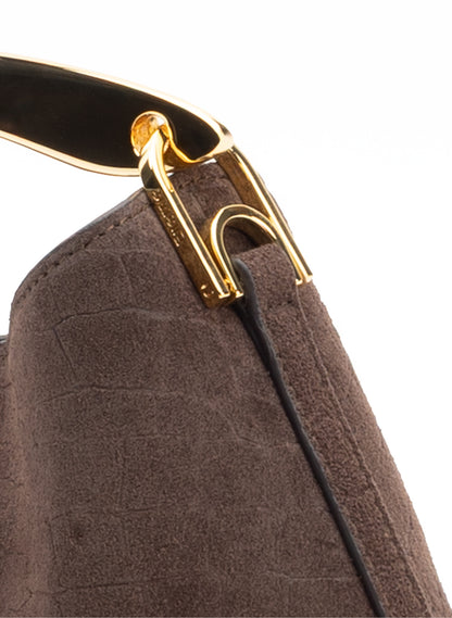 Mini Boomerang Croco Suede Moka