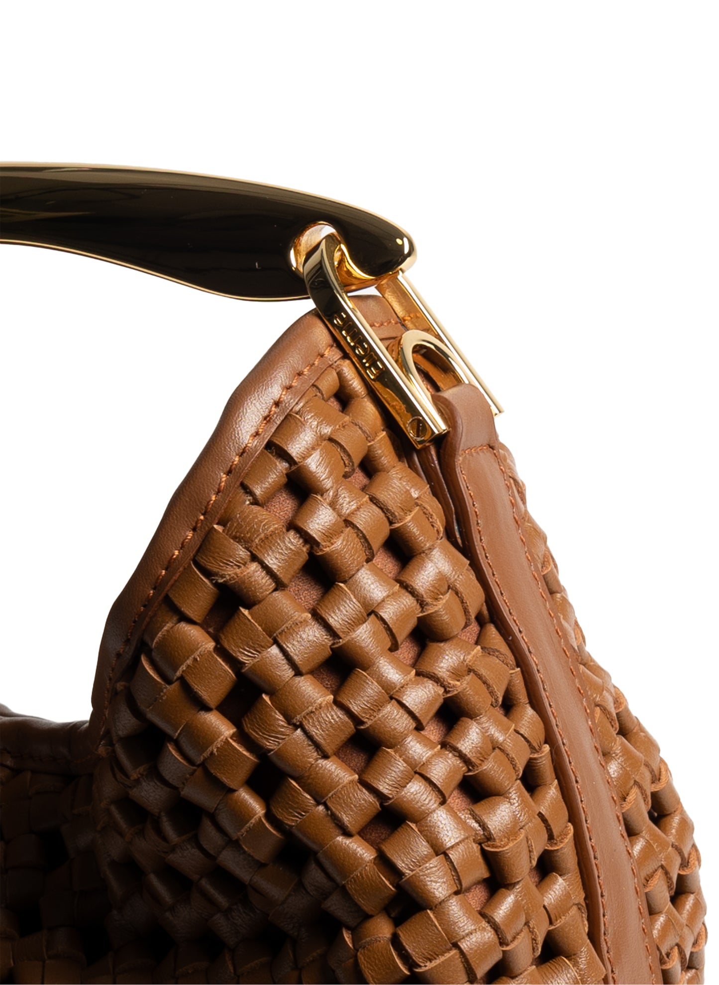 Small Boomerang Woven Leather Cognac