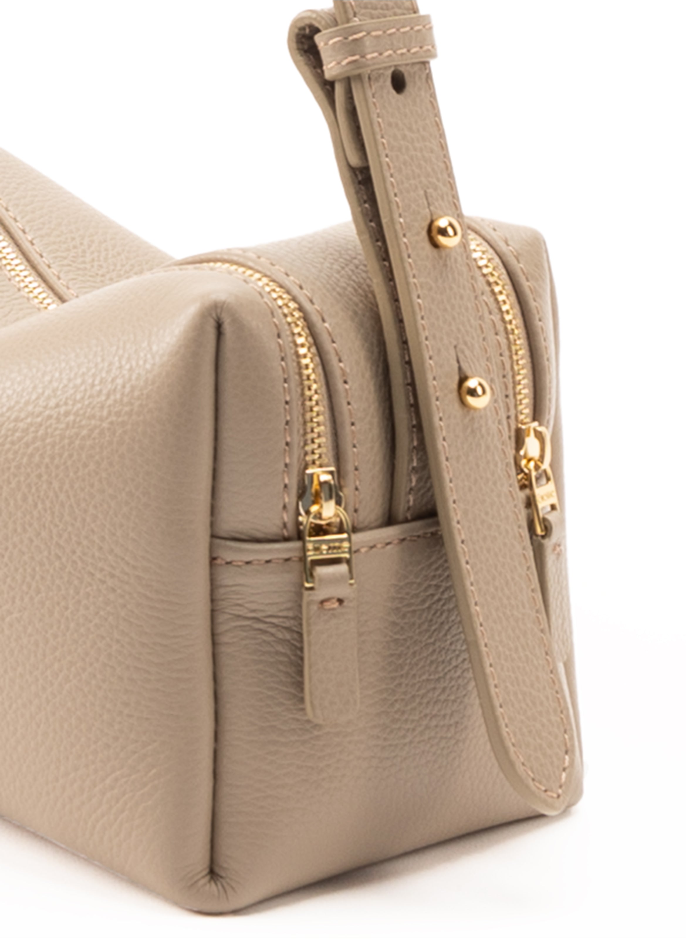Trousse Pebbled Leather Taupe - Designer Leather Handbag - Elleme