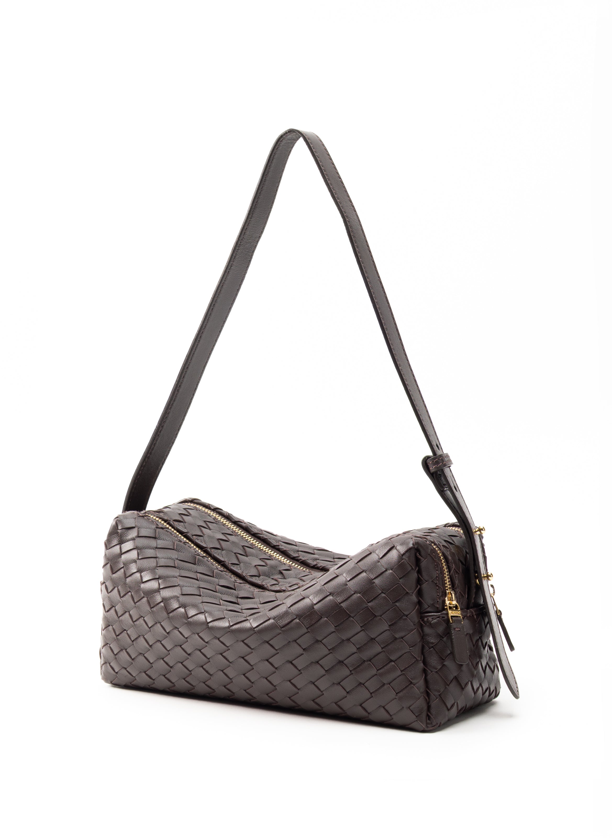 Trousse Woven Leather Dark Brown - French Woven Handbags - Elleme