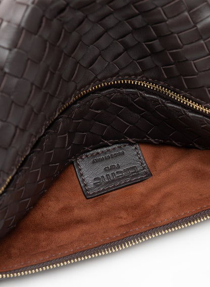 Trousse Cuir tressé marron foncé