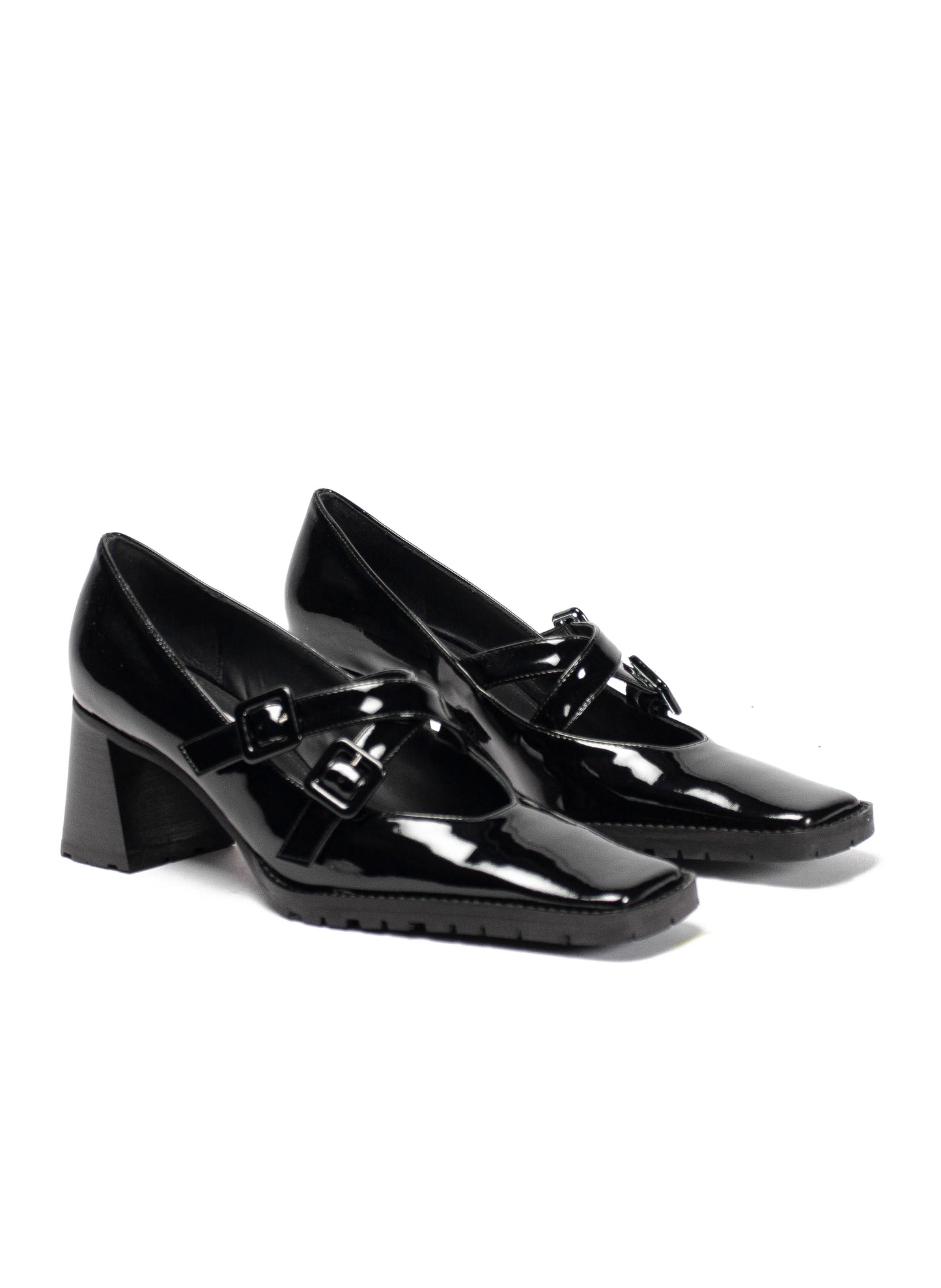 Mary Jane X-Strap Cuir Patent Noir