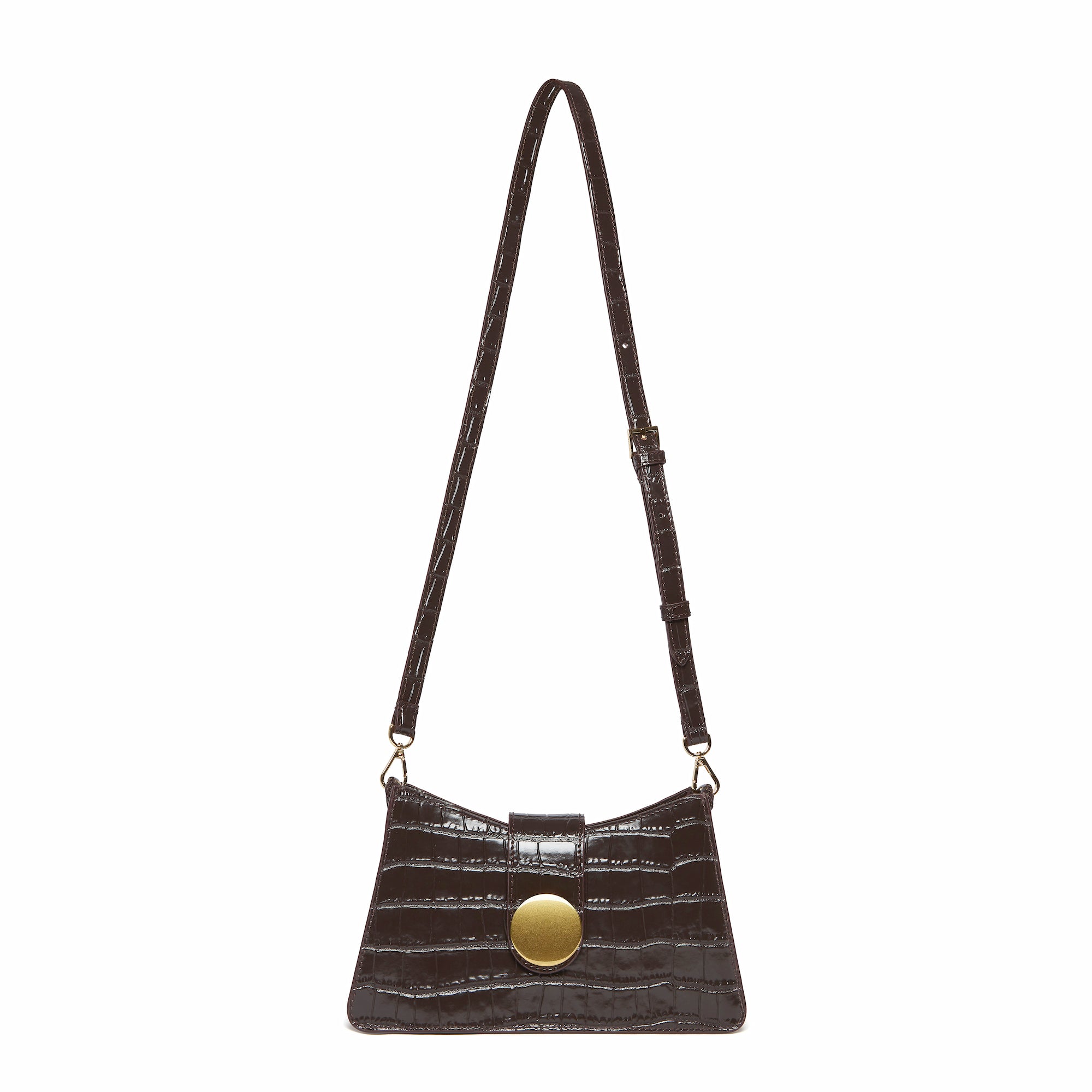 Buckle Shoulder Bag Croco Print Leather Dark Brown Elleme